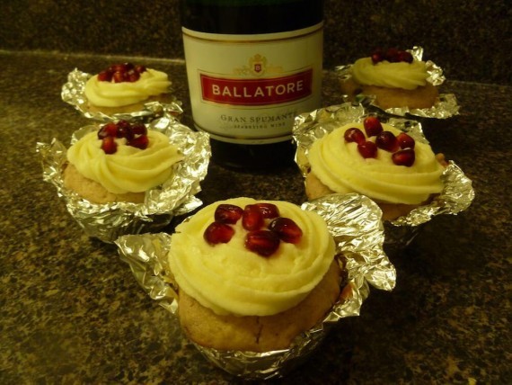 Sparkling Wine and Pomegranate Cupcakes