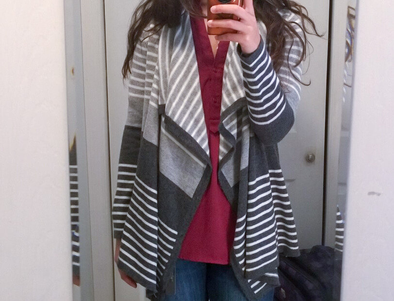 Mystree Chamberlin Striped Drape Front Cardigan