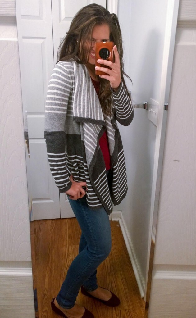 Mystree Chamberlin Striped Drape Front Cardigan