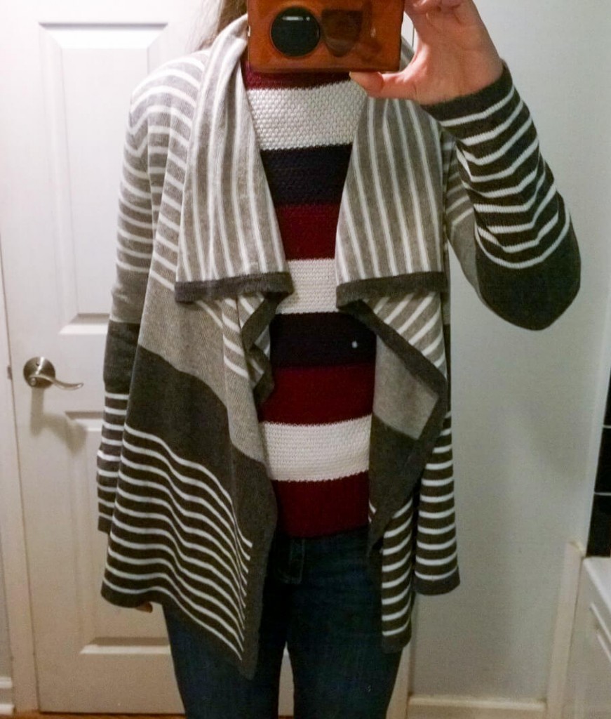 Mystree Chamberlin Striped Drape Front Cardigan