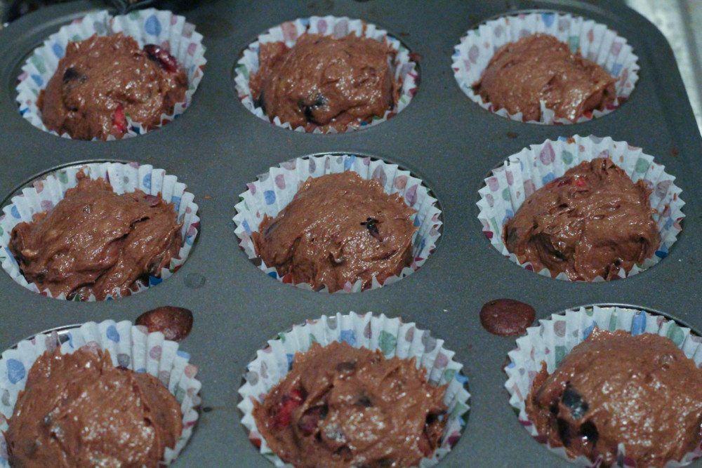 Chocolate Cherry Banana Muffins