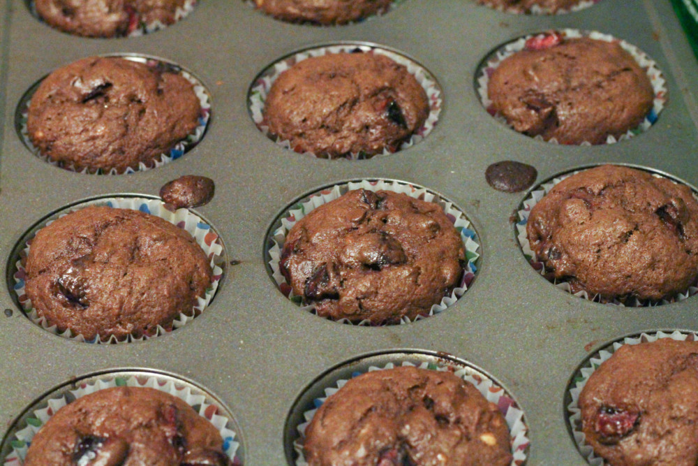 Chocolate Cherry Banana Muffins