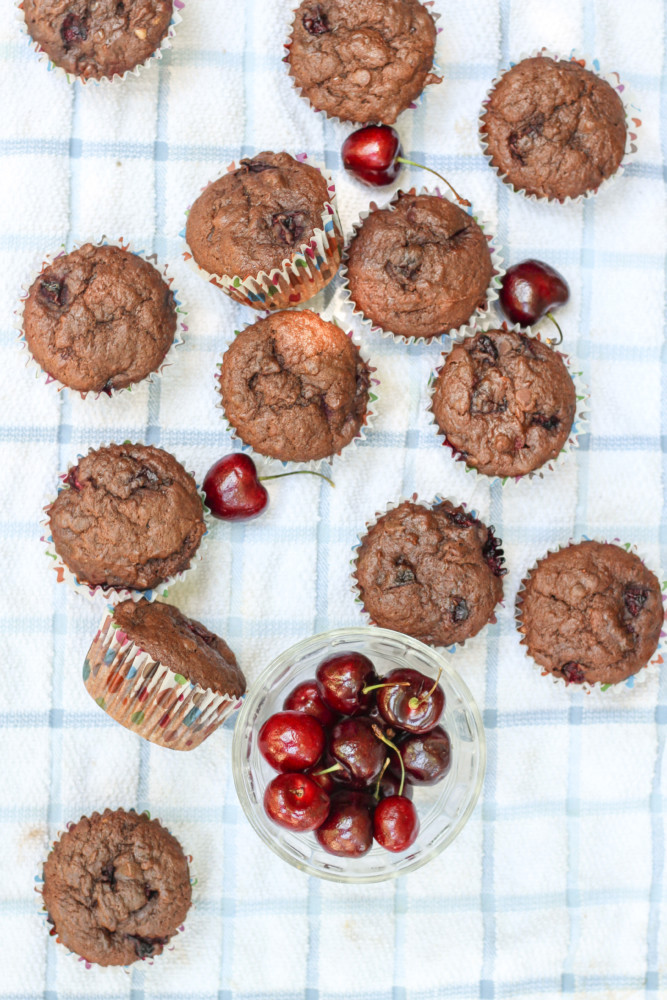 Chocolate Cherry Banana Muffins