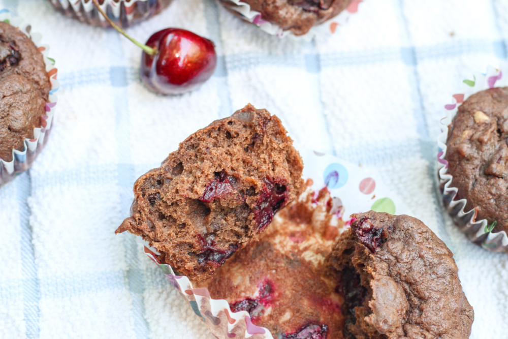 Chocolate Cherry Banana Muffins