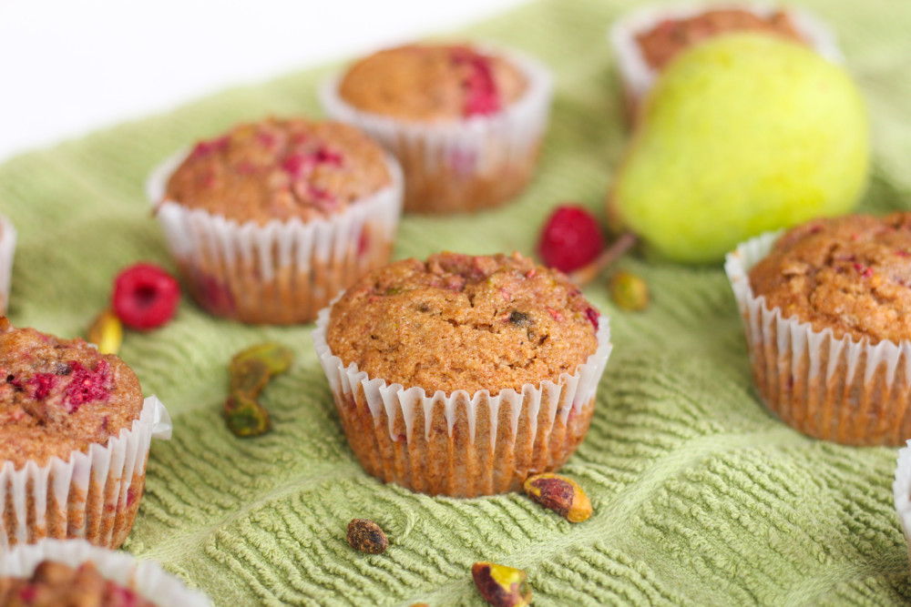 Pistachio Pear Raspberry Muffins