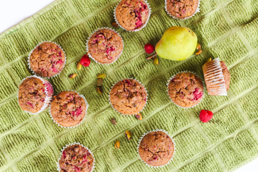 Pistachio Pear Raspberry Muffins