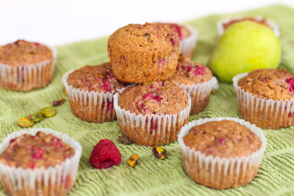 Pistachio Pear Raspberry Muffins