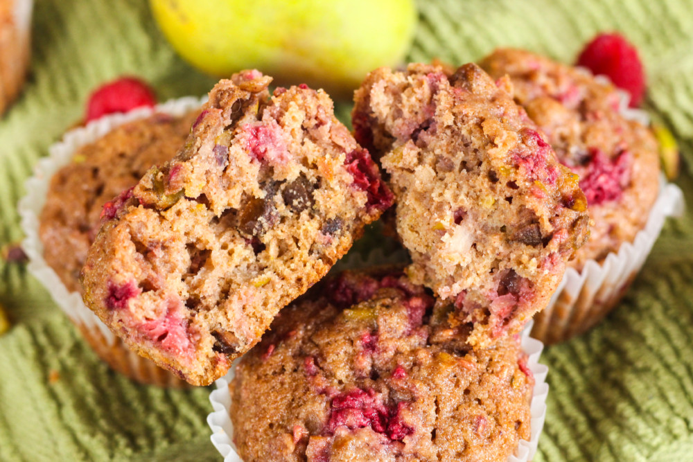 Pistachio Pear Raspberry Muffins